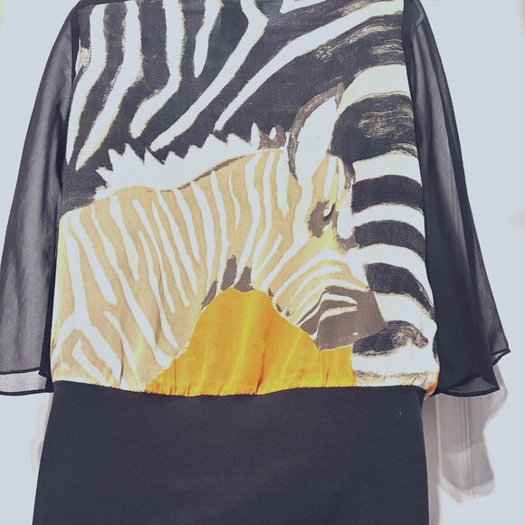 Very Vollbrach Women's Blouse-Sheer Sleeves-Size Small-Black/Zebra Print-Baggy - Picture 10 of 15